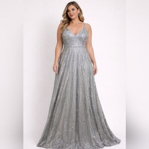 Mori Lee Size 12 Silver Sequin Formal Dress – Spaghetti Strap Bridesmaid Gown NW